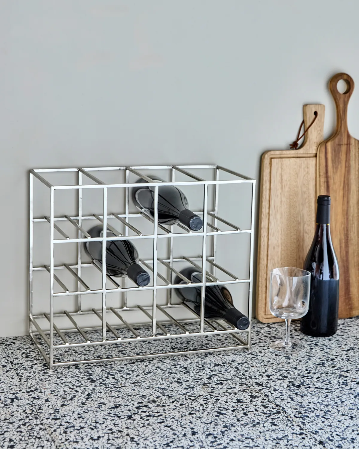 House Doctor suporte para vinho 12 garrafas 41x35 cm, Acabamento prateado House Doctor