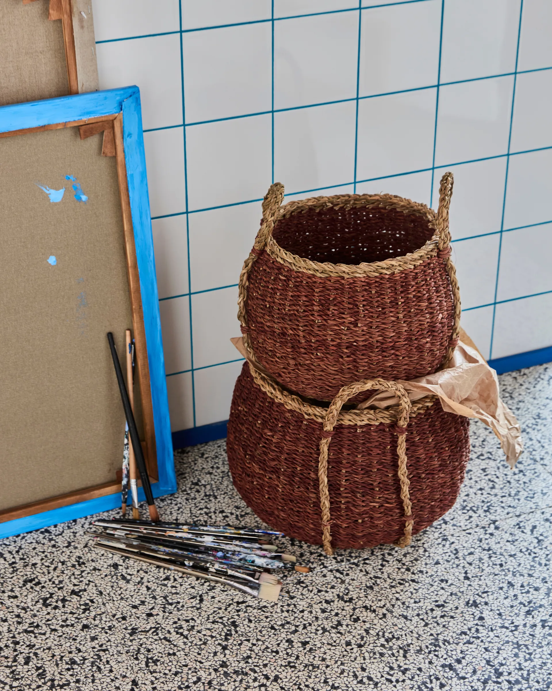 Rangi cesto de armazenamento 2 peças, Castanho House Doctor