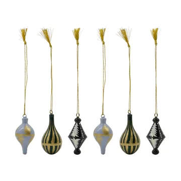 Stero enfeite de Natal 6 peças - Preto, branco, dourado, azul, verde - House Doctor