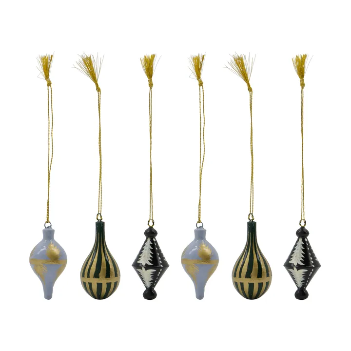 Stero enfeite de Natal 6 peças - Preto, branco, dourado, azul, verde - House Doctor