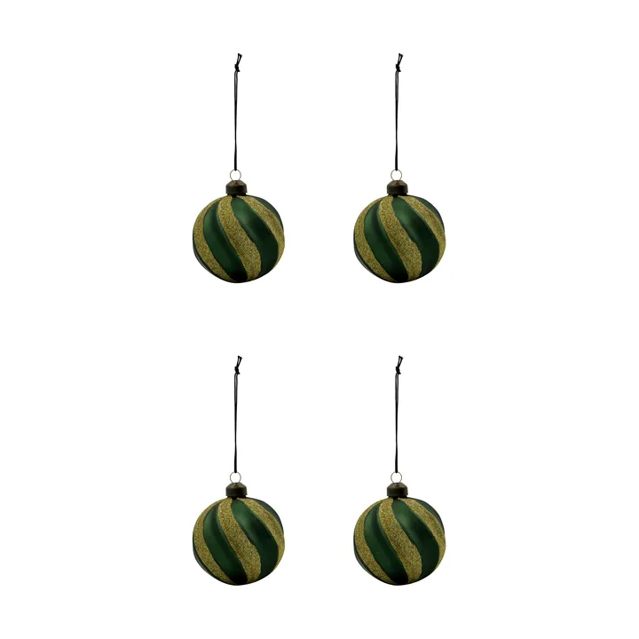 Swirl bolas de Natal 4-unidades - Verde-dourado - House Doctor