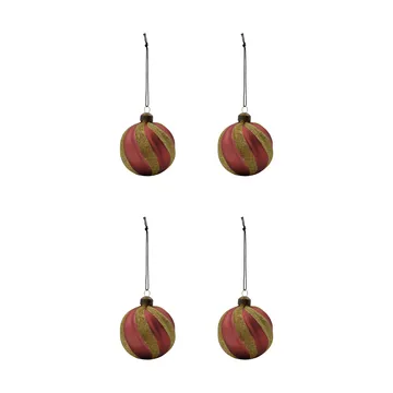 Swirl bolas de Natal 4-unidades - Vermelho empoeirado-dourado - House Doctor