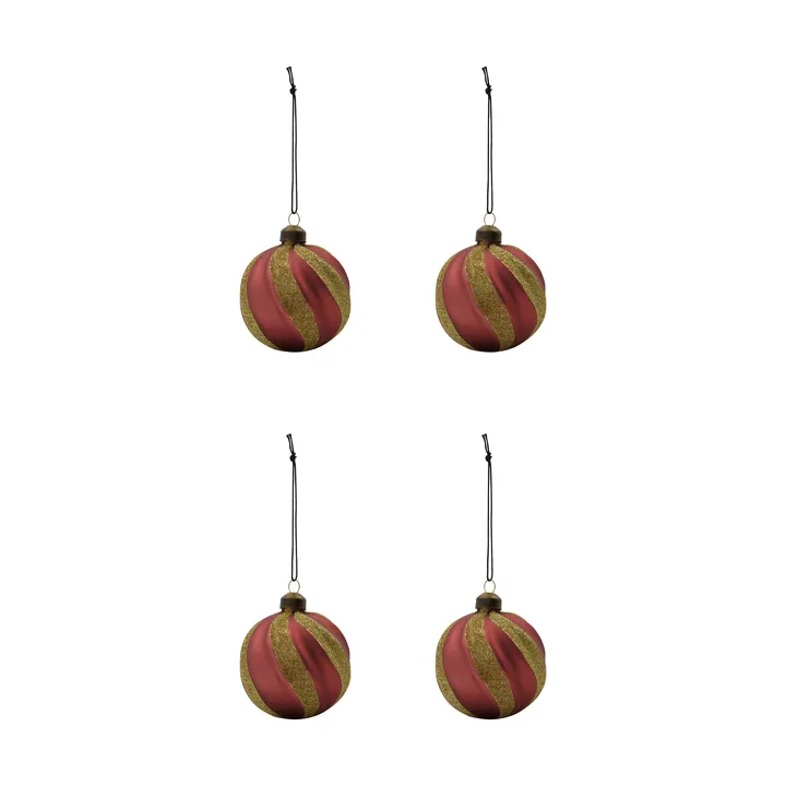 Swirl bolas de Natal 4-unidades - Vermelho empoeirado-dourado - House Doctor