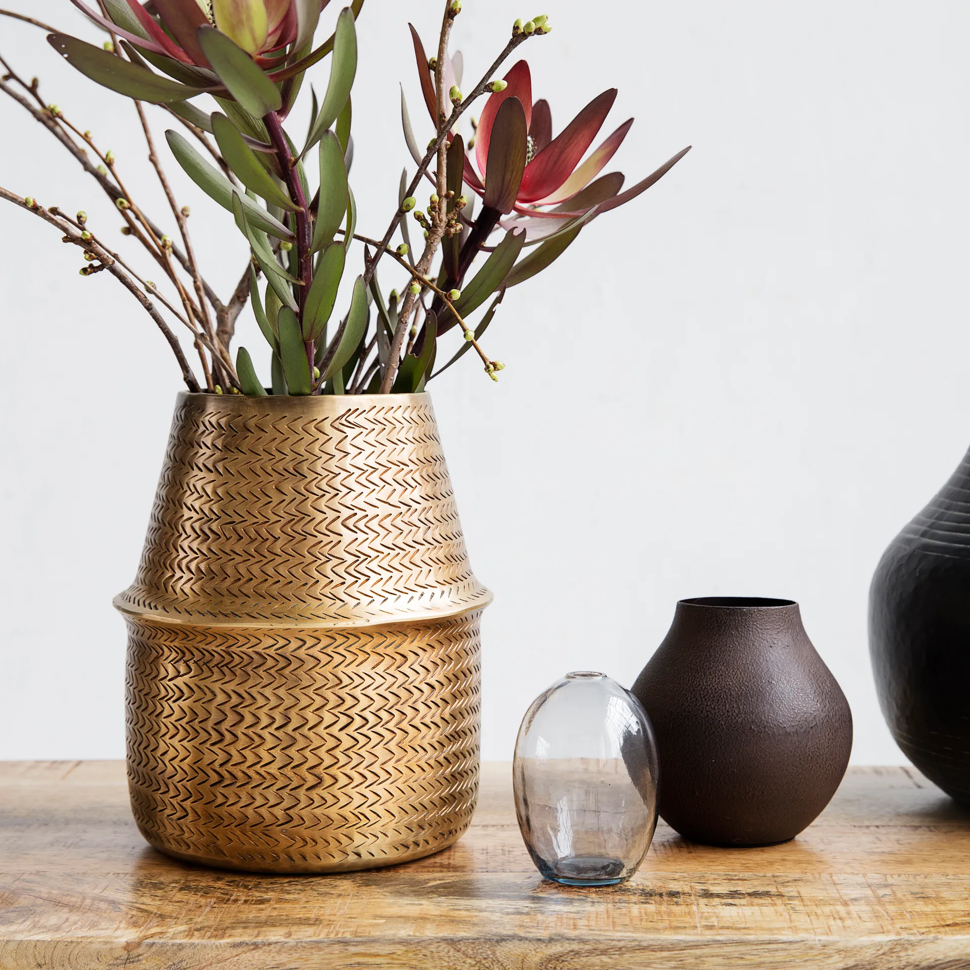 Vaso de flores Rattan, latão House Doctor