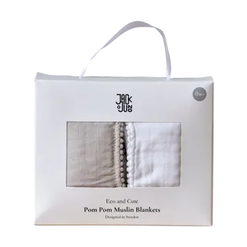 Manta de musselina Pom Pom 120x120 cm, 2 un. - Pearl & Dusty gray - Jack o Juno
