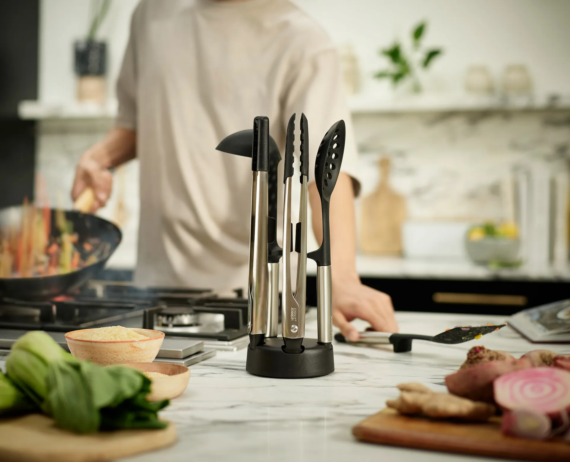 Elevate fusion Conj. suporte e utensílios de cozinha 5 peças, Silicone Joseph Joseph