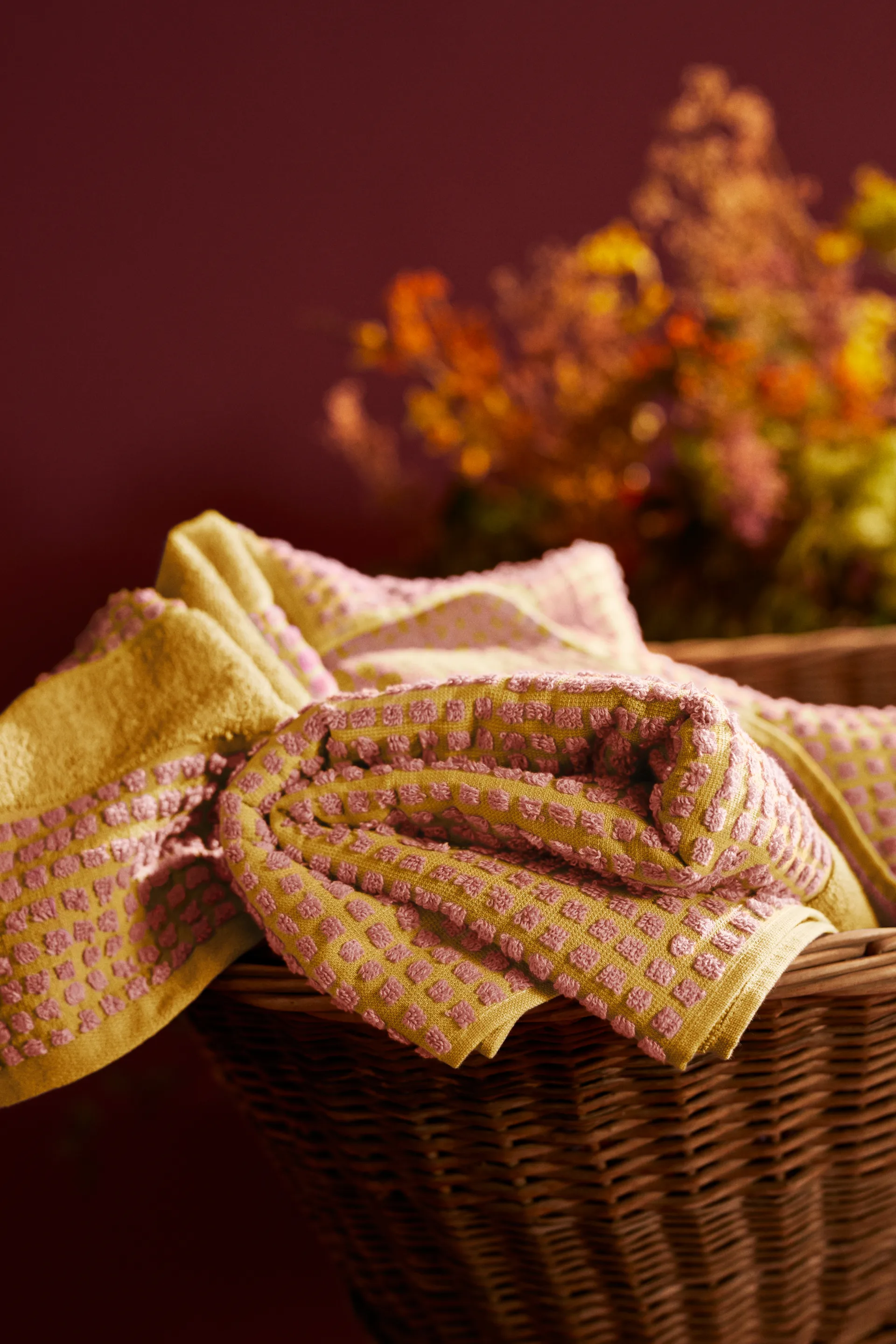 Toalha Check 50x100 cm, Amarelo-rosa Juna