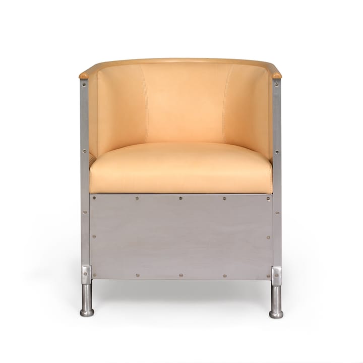 Aluminium poltrona escovada fosca - Couro Tärnsjö natural-bordado em beira de faia - Källemo