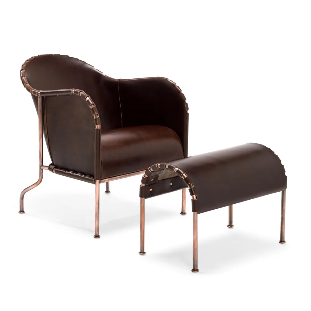 Bruno descanso para os pés, Couro full-grain preto-estrutura cobreada Källemo