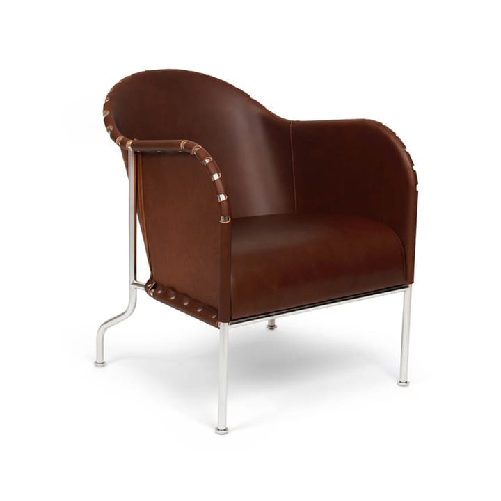 Bruno poltrona - Couro central marrom-vintage-estrutura cromada - Källemo