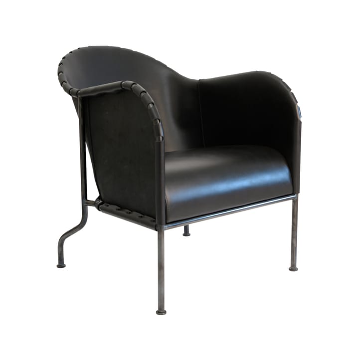 Bruno poltrona - Couro integral preto-estrutura de aço oxidado preto - Källemo