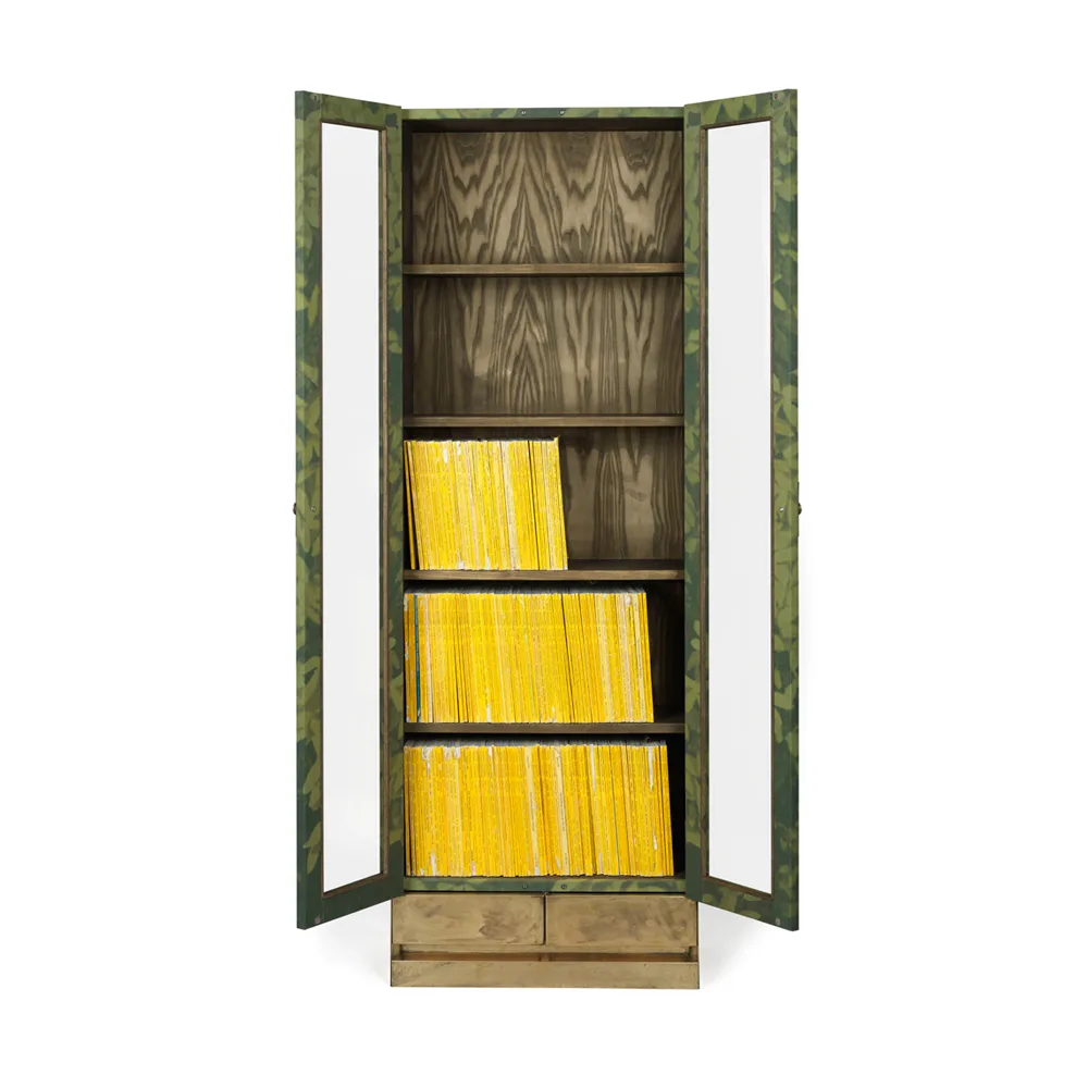 National Geographic estante de livros de 25 anos, Verde/latão-têxtil-linho-2gavetas Källemo