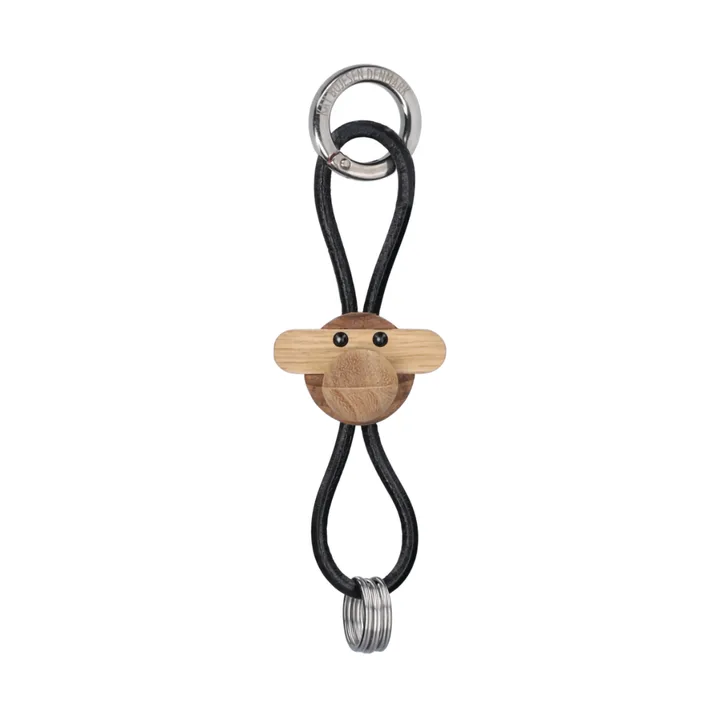 Chaveiro Kay Bojesen macaco - Teca-limba, couro preto - Kay Bojesen Denmark