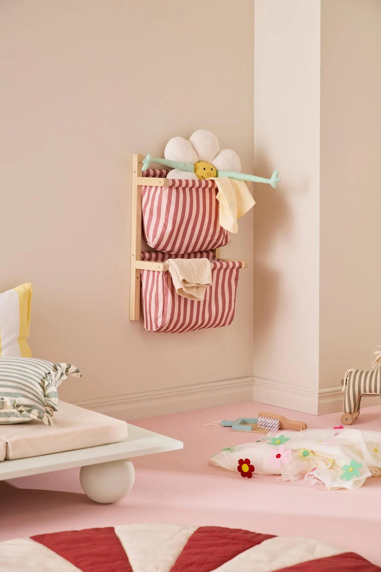 Prateleira para sacos riscada, Rosa-acastanhado, 40x19x60 cm Kid's Concept