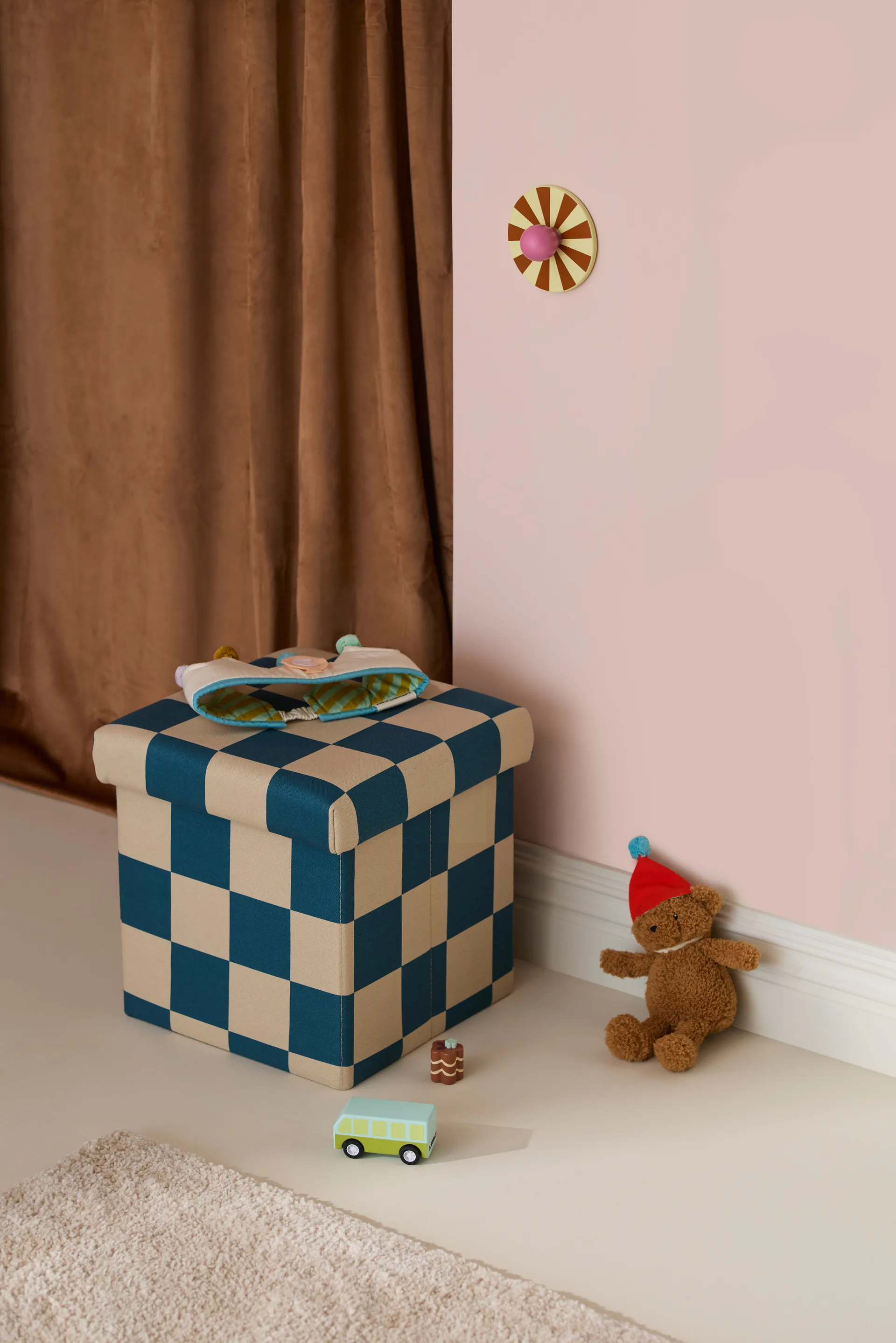 Pufe com arrumação quadriculada, Azul-verde, 30x30 cm Kid's Concept