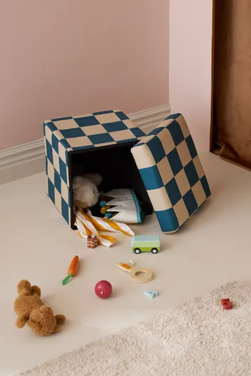 Pufe com arrumação quadriculada - Azul-verde, 30x30 cm - Kid's Concept