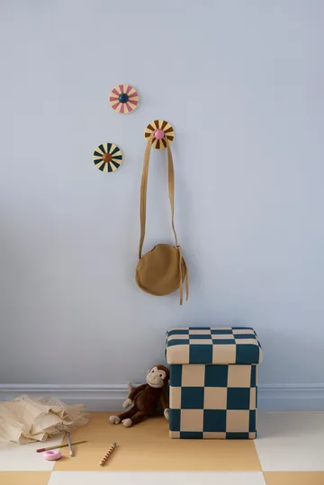 Pufe com arrumação quadriculada - Azul-verde, 30x30 cm - Kid's Concept