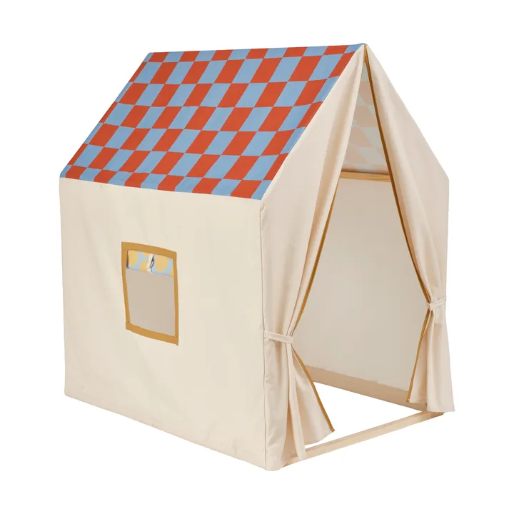 Tenda de brincar tipo casa, 110x80x124 cm - Azul-pomba xadrez - Kid's Concept