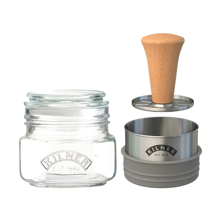 Conjunto de frascos de armazenamento Kilner Mash & Store - Transparente-aço inoxidável-madeira, 0,5 L - Kilner
