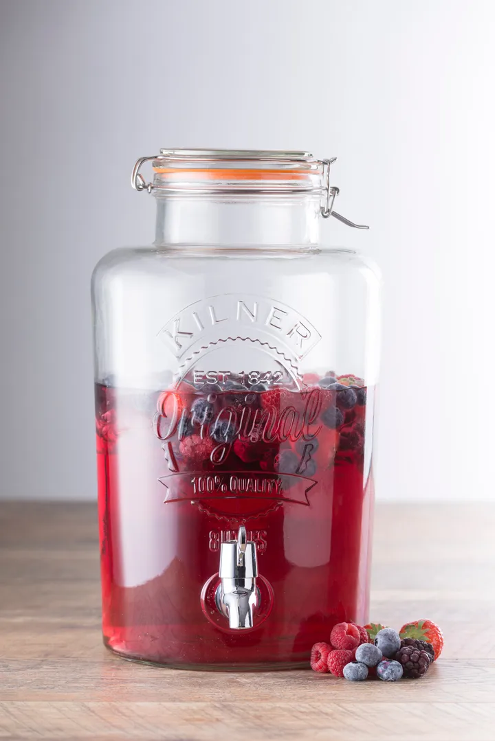 Dispensador de bebidas Kilner com torneira - Transparente-aço inoxidável, 8 L - Kilner