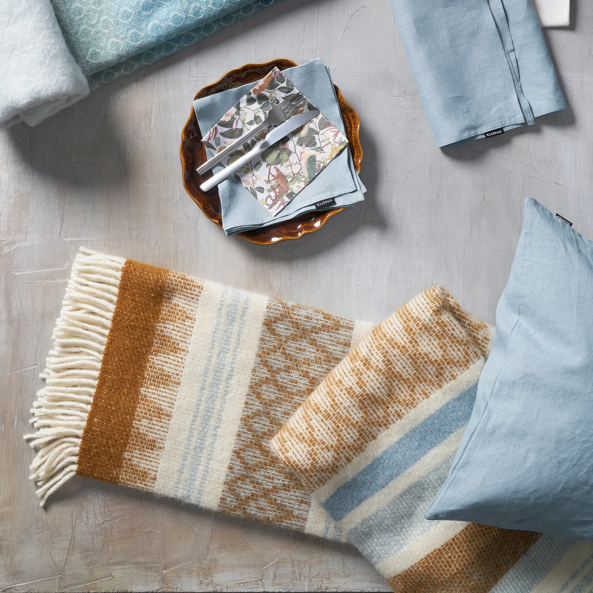 Manta de lã Freja, Âmbar Klippan Yllefabrik