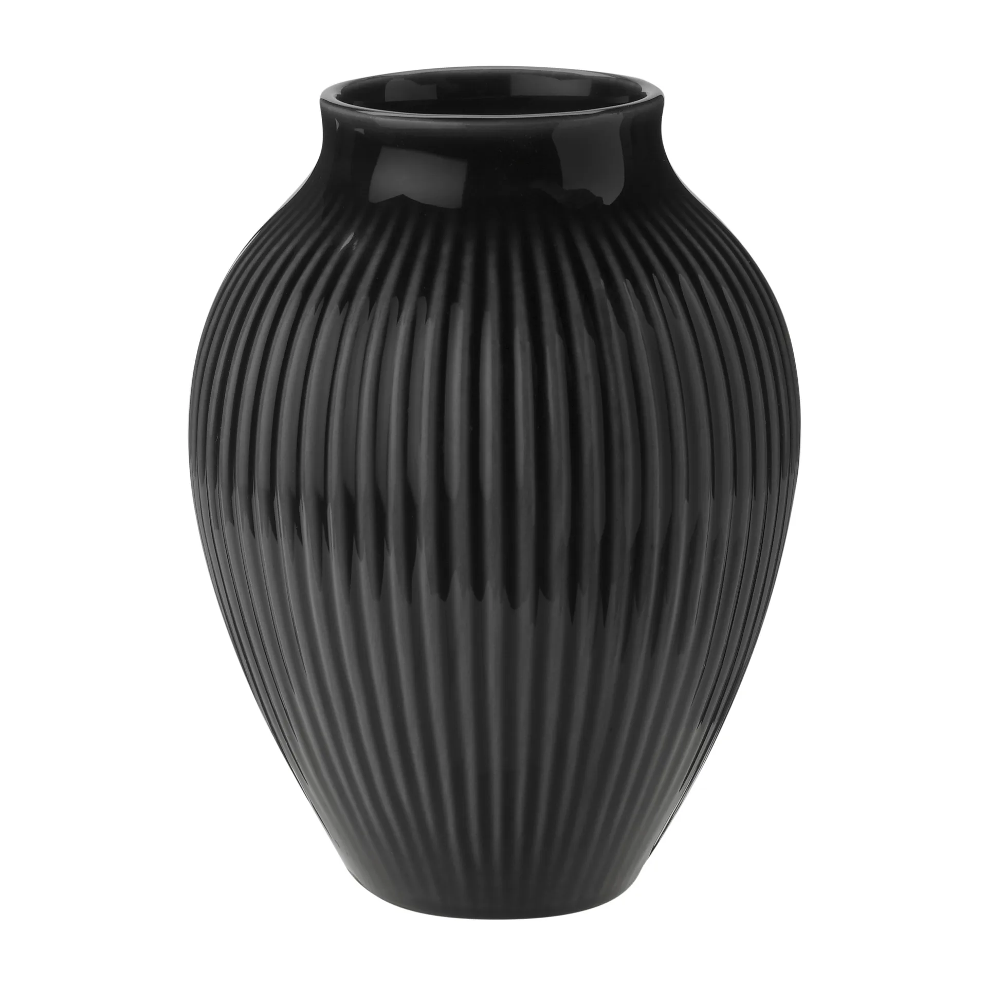 Knabstrup vaso estriado 12,5 cm, Preto Knabstrup Keramik