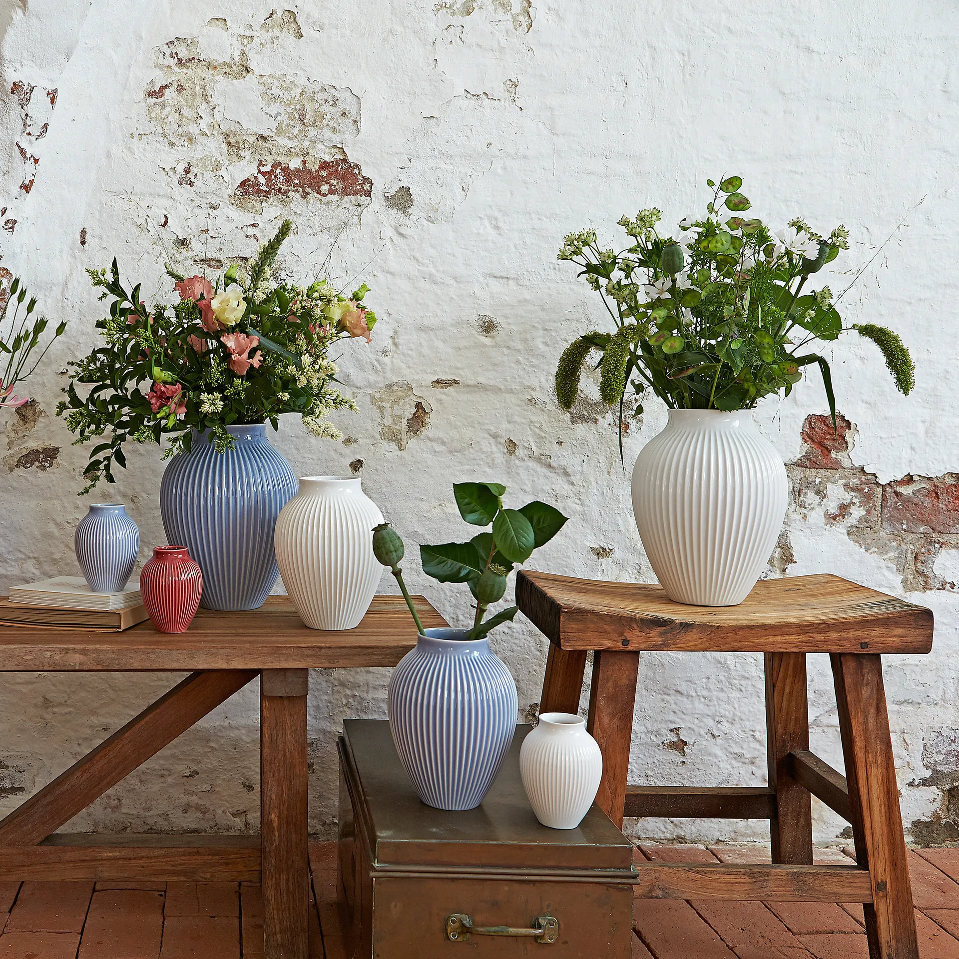 Knabstrup vaso estriado 20 cm, branco Knabstrup Keramik