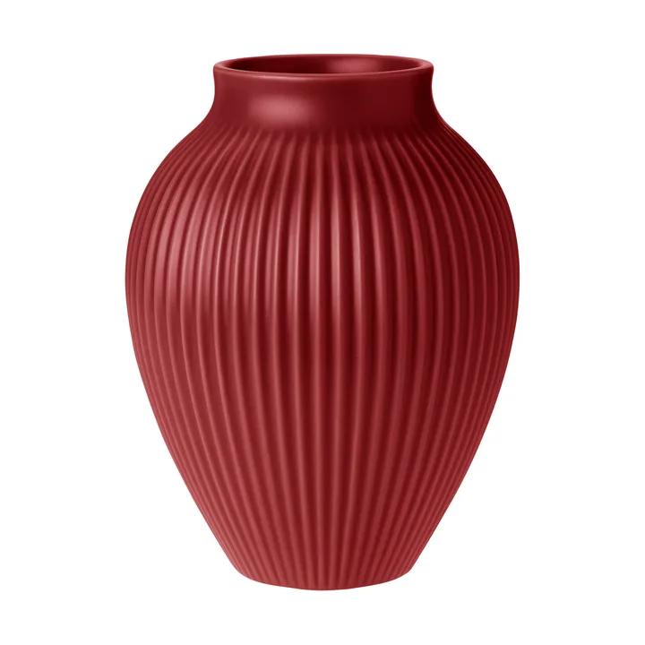 Knabstrup vaso estriado 20 cm - Vermelho cereja suave - Knabstrup Keramik