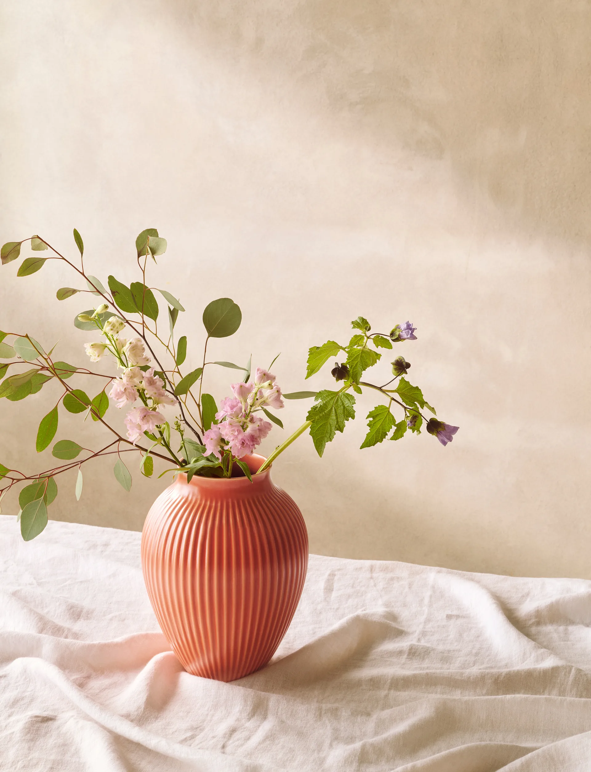 Knabstrup vaso estriado 27 cm, Coral Knabstrup Keramik