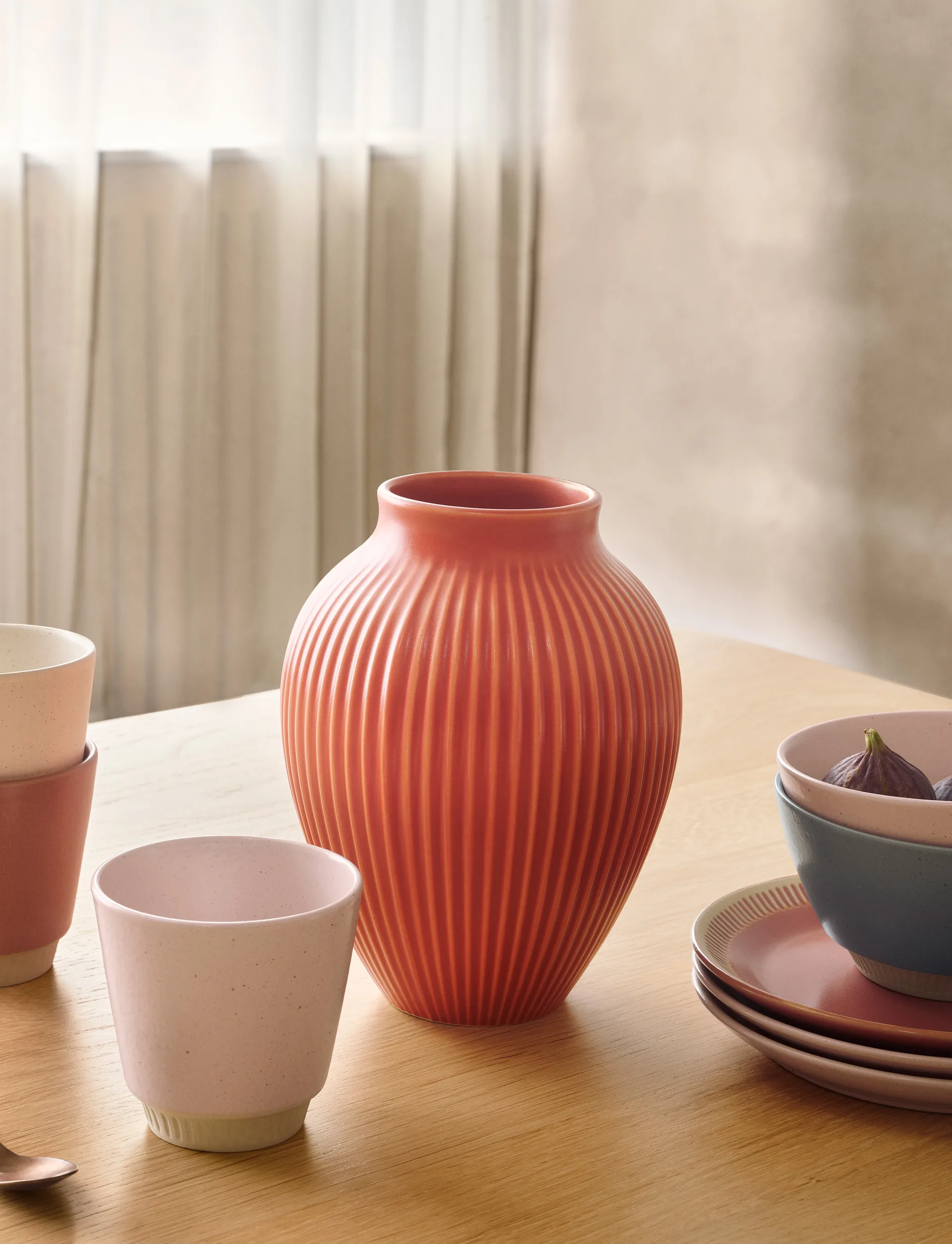 Knabstrup vaso estriado 27 cm, Coral Knabstrup Keramik