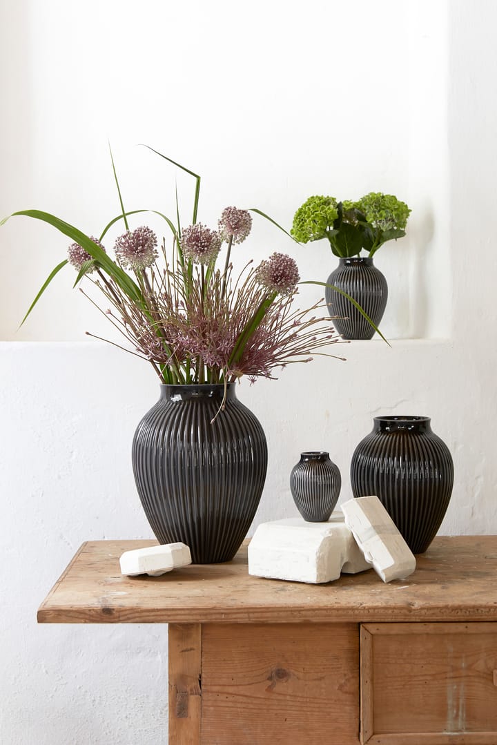 Knabstrup vaso estriado 27 cm, Preto Knabstrup Keramik