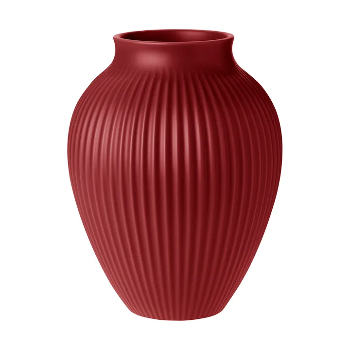 Knabstrup vaso estriado 27 cm - Vermelho cereja suave - Knabstrup Keramik