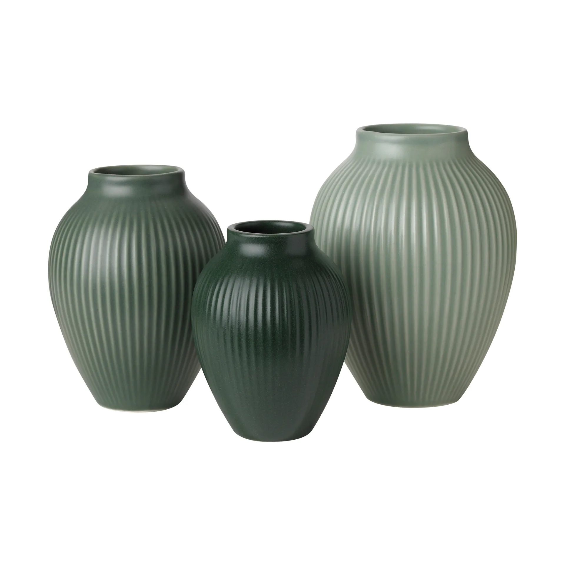 Mini vaso Knabstrup Ripple mate, 3 peças, Verde névoa – verde celadon – verde escuro Knabstrup Keramik