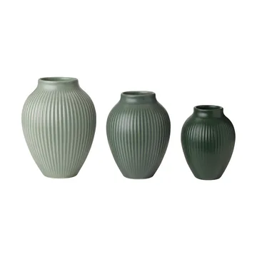 Mini vaso Knabstrup Ripple mate, 3 peças - Verde névoa – verde celadon – verde escuro - Knabstrup Keramik
