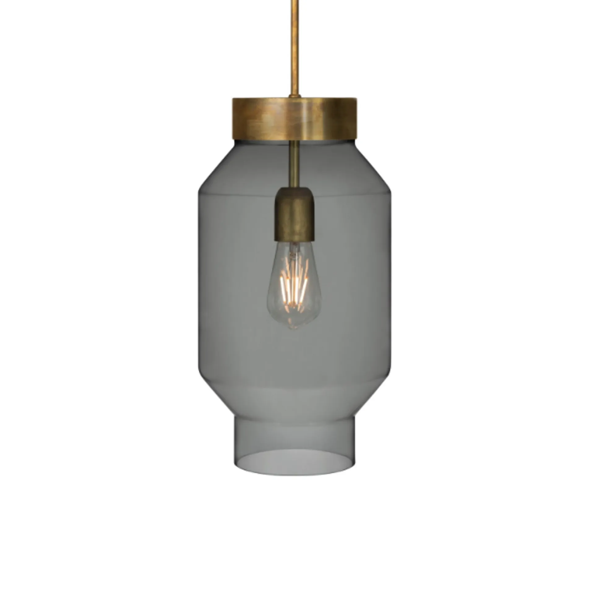 Candeeiro suspenso Fenomen, Vidro fumê-latão cru-grande Konsthantverk