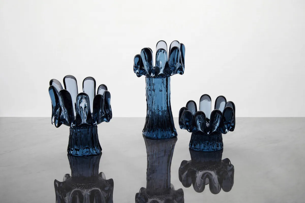 Solros porta-velas em vidro circular 9,2 cm, Azul Kosta Boda