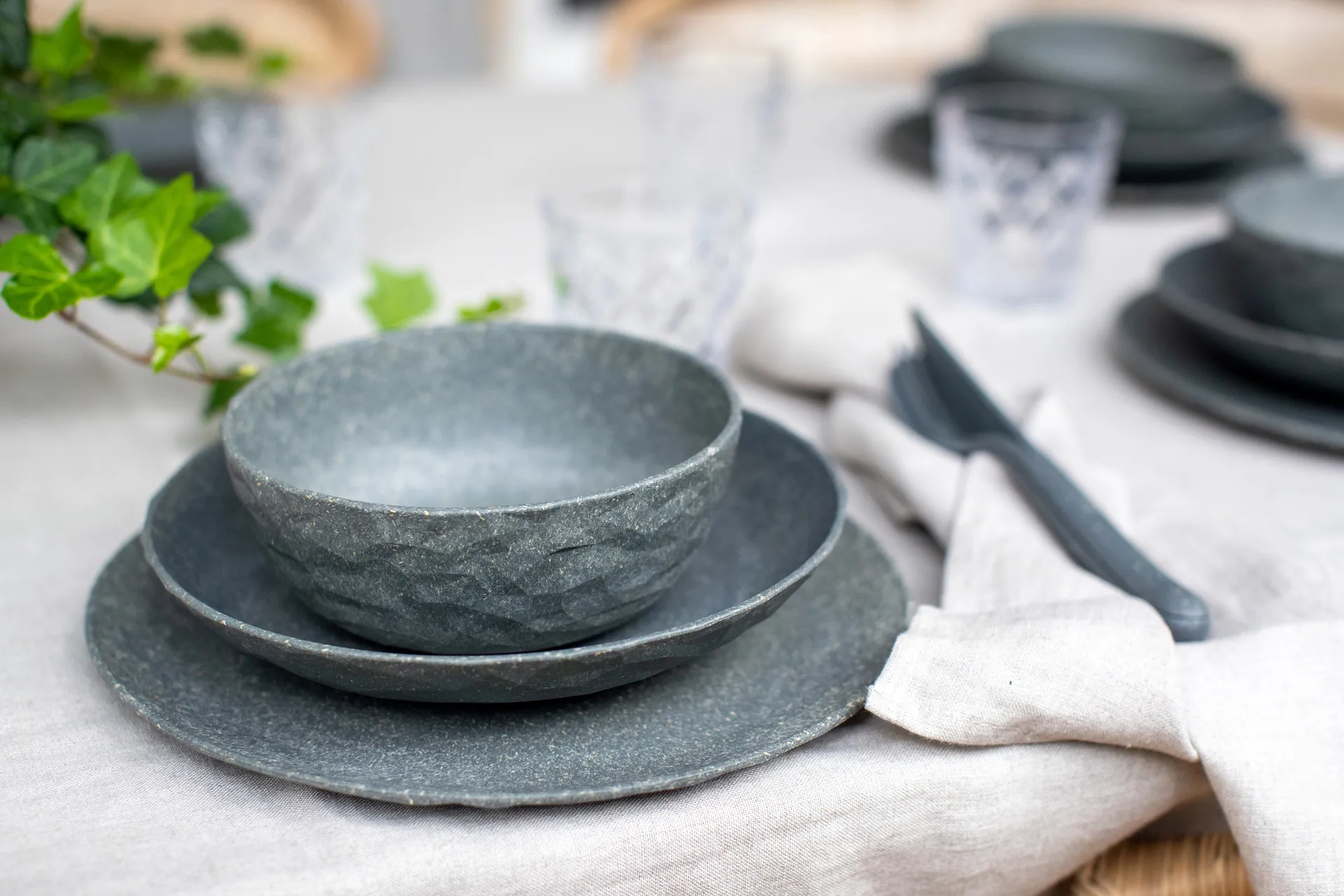 Club prato fundo Ø22 cm 4 unidades em termoplástico biocircular, Cinza freixo natural Koziol