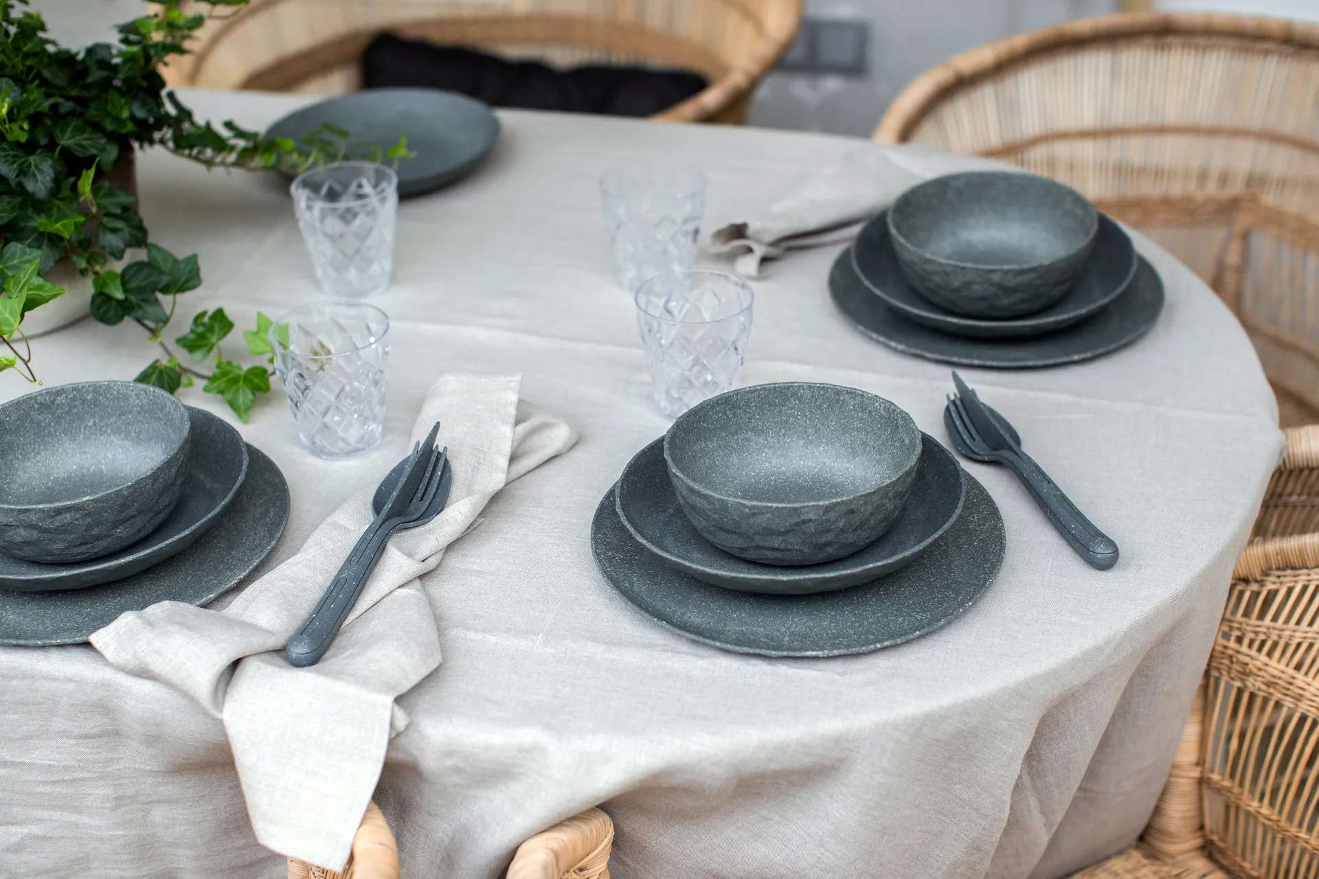 Club prato fundo Ø22 cm 4 unidades em termoplástico biocircular, Cinza freixo natural Koziol