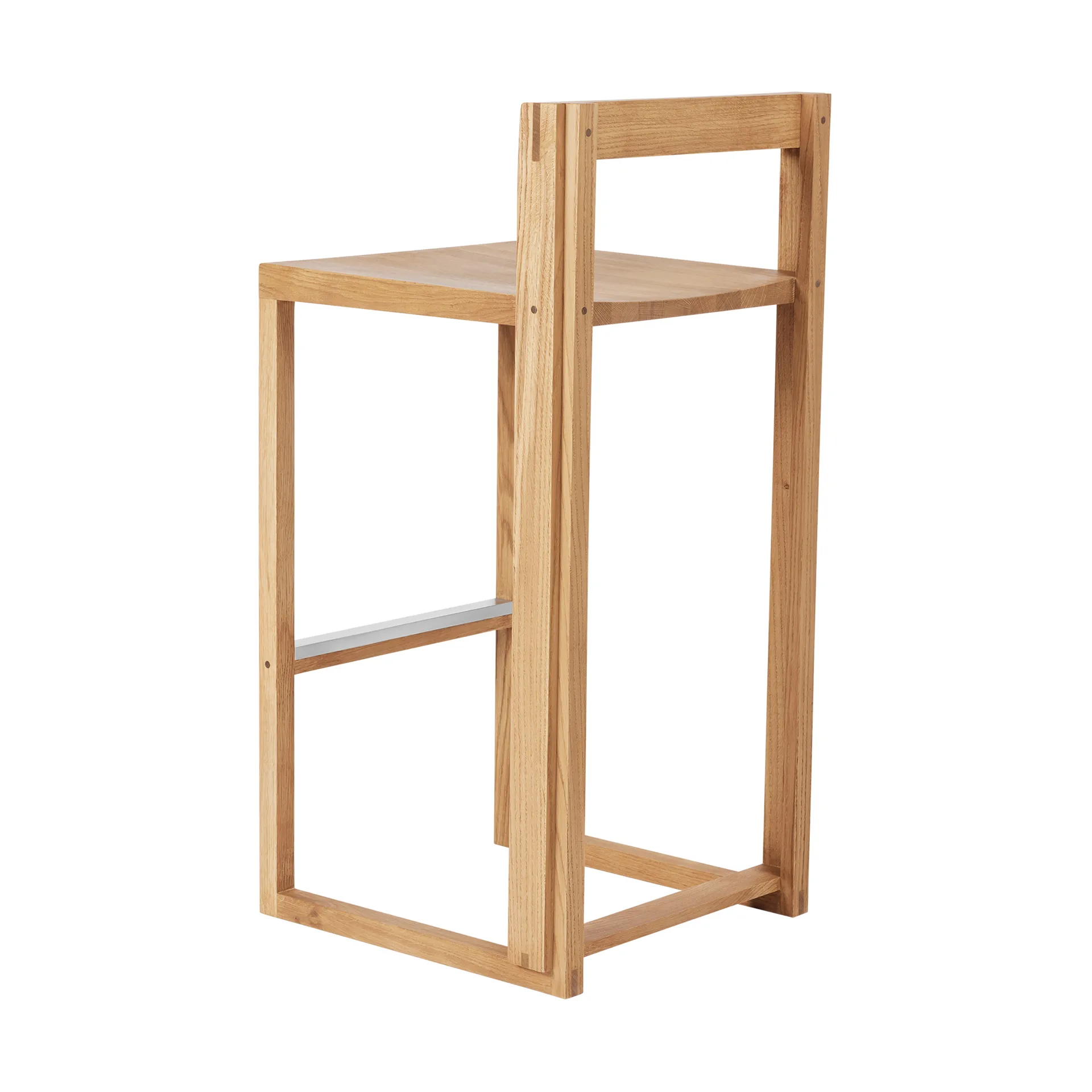 Outline banco de bar 75 cm, Carvalho aquecido laqueado–aço escovado Kristina Dam Studio