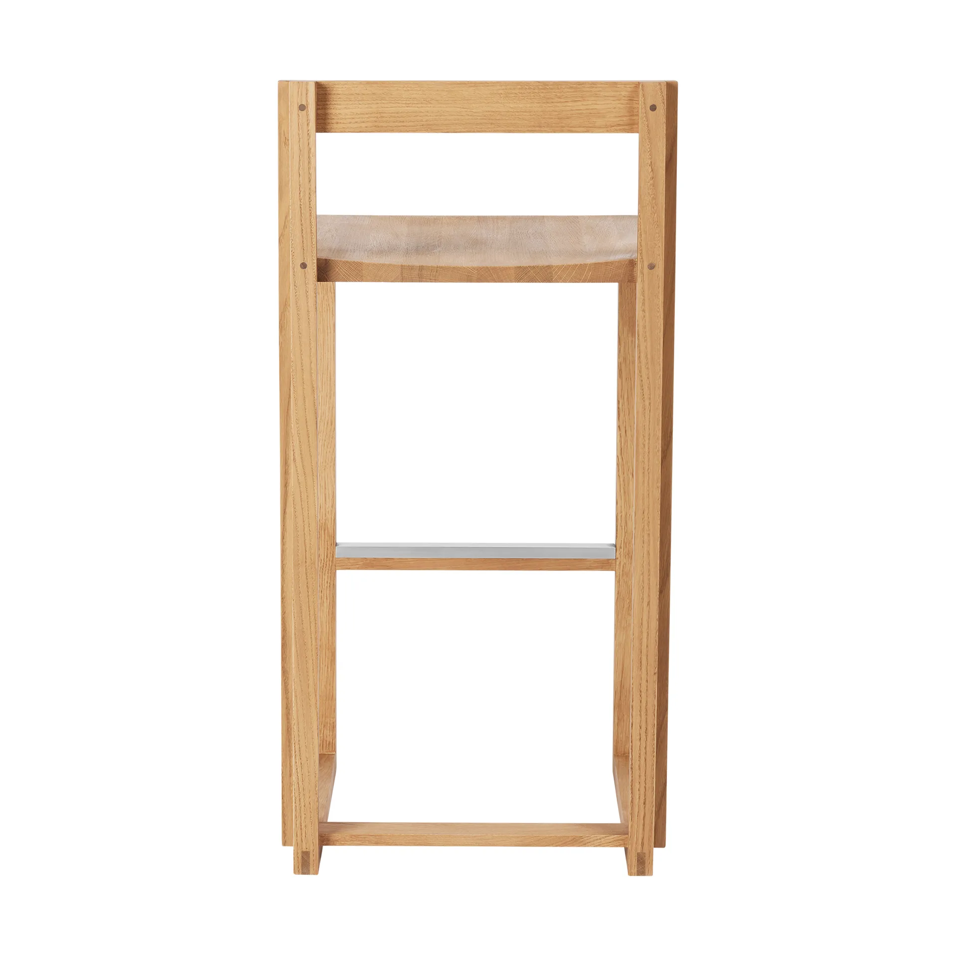 Outline banco de bar 75 cm, Carvalho aquecido laqueado–aço escovado Kristina Dam Studio