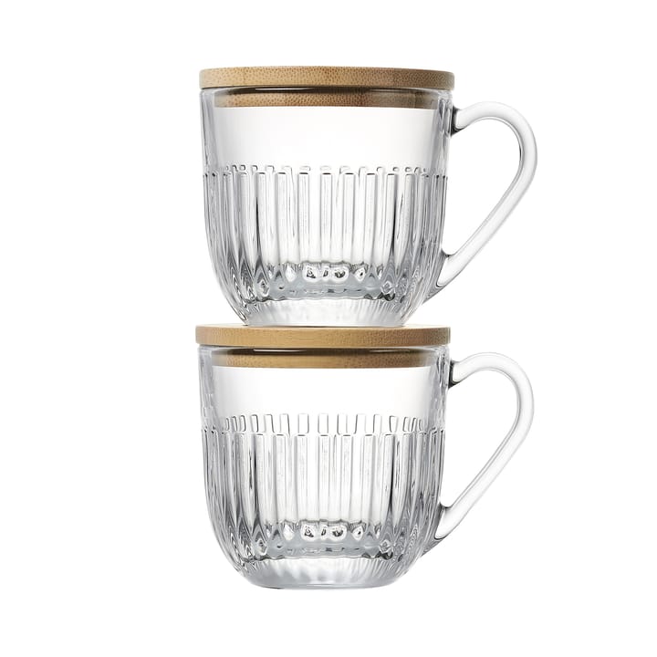 Caneca Ouessant com tampa/pires, 2 un., Transparente-bambu La Rochère