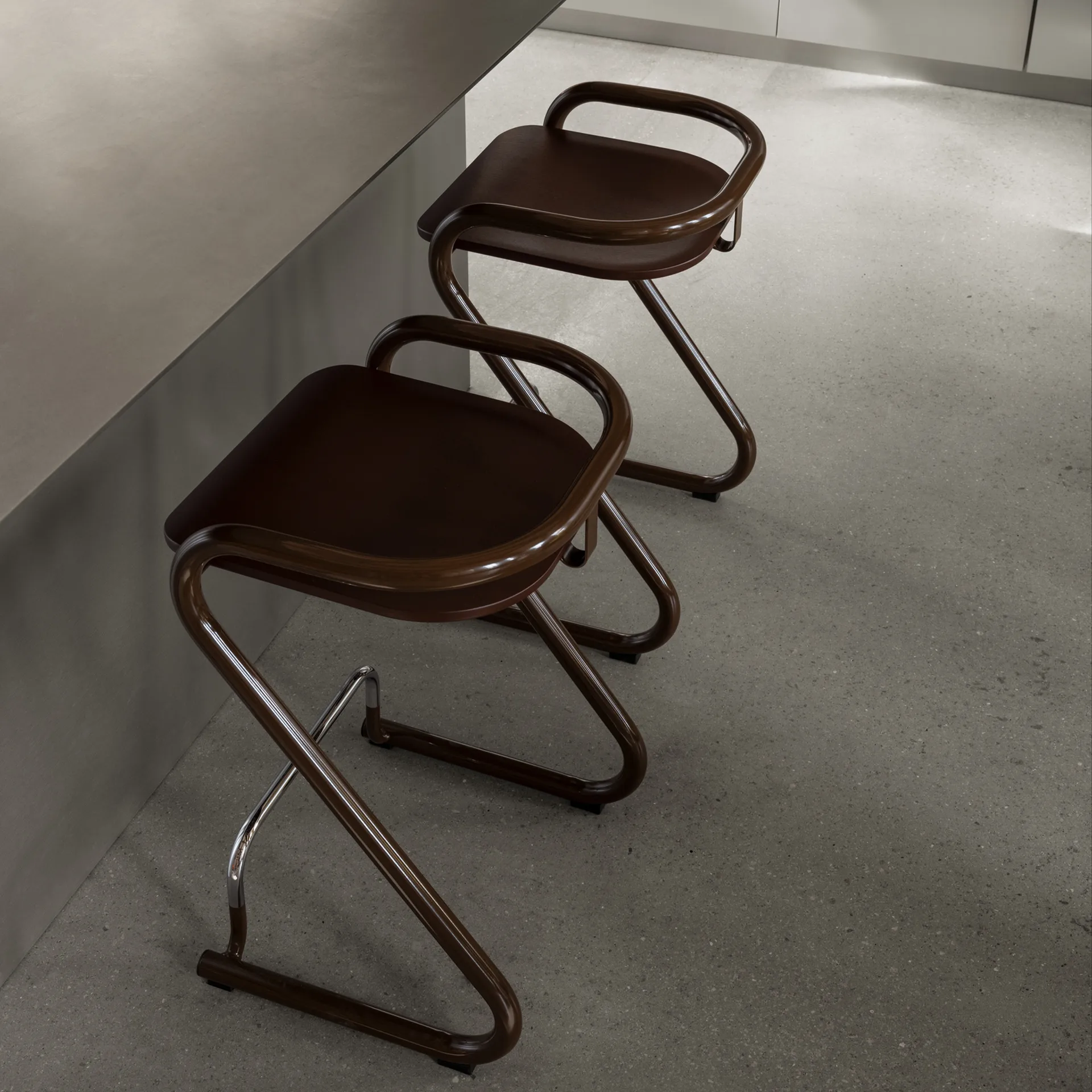 S70-3 banco de bar, Elmo Nordic couro Cognac-estrutura cromada Lammhults