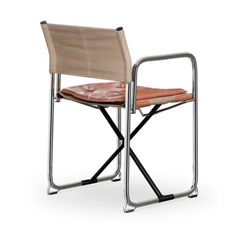 X75-2 cadeira com braços - Tecido de linho natural-Elmo Nordic couro Cognac-pernas cromadas - Lammhults