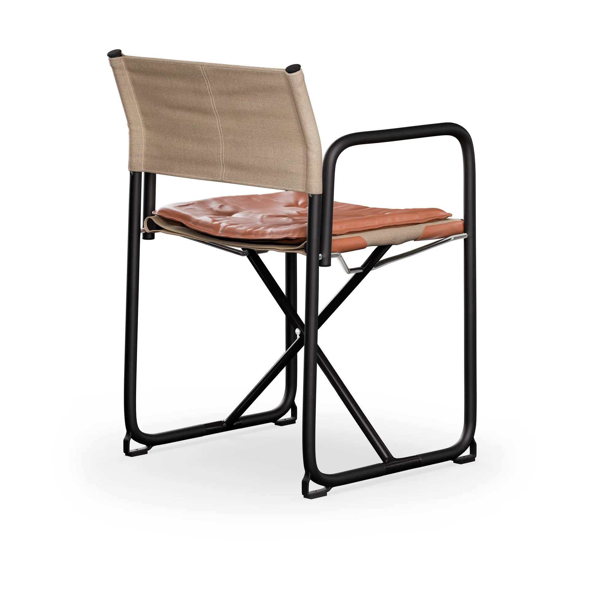 X75-2 cadeira com braços, Tecido de linho natural-Elmo Nordic couro Cognac-pernas pretas Lammhults