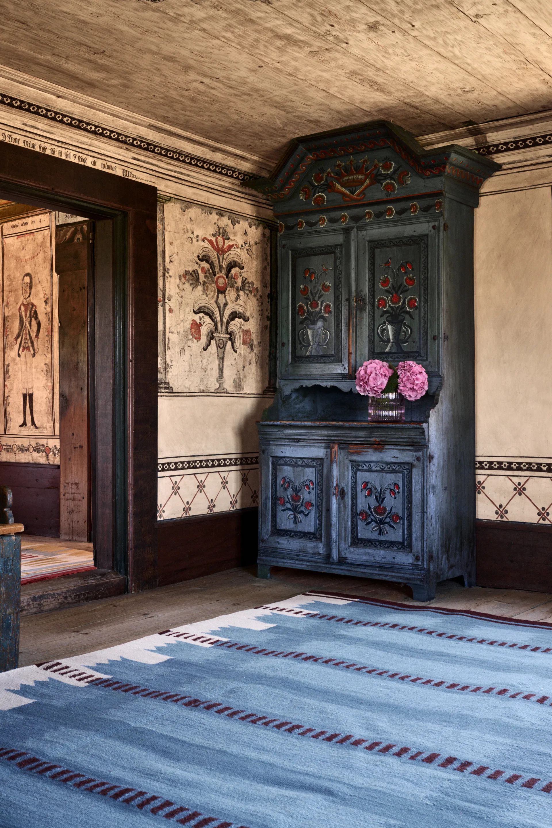 Tapete de lã Röllakan Iris, Petrol, 180x270 cm Layered