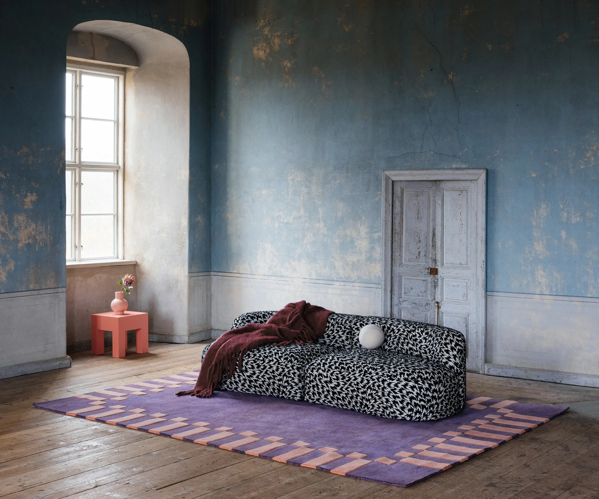 Tapete de lã Teklan Frame, Cobalt salmon, 180x270 cm Layered