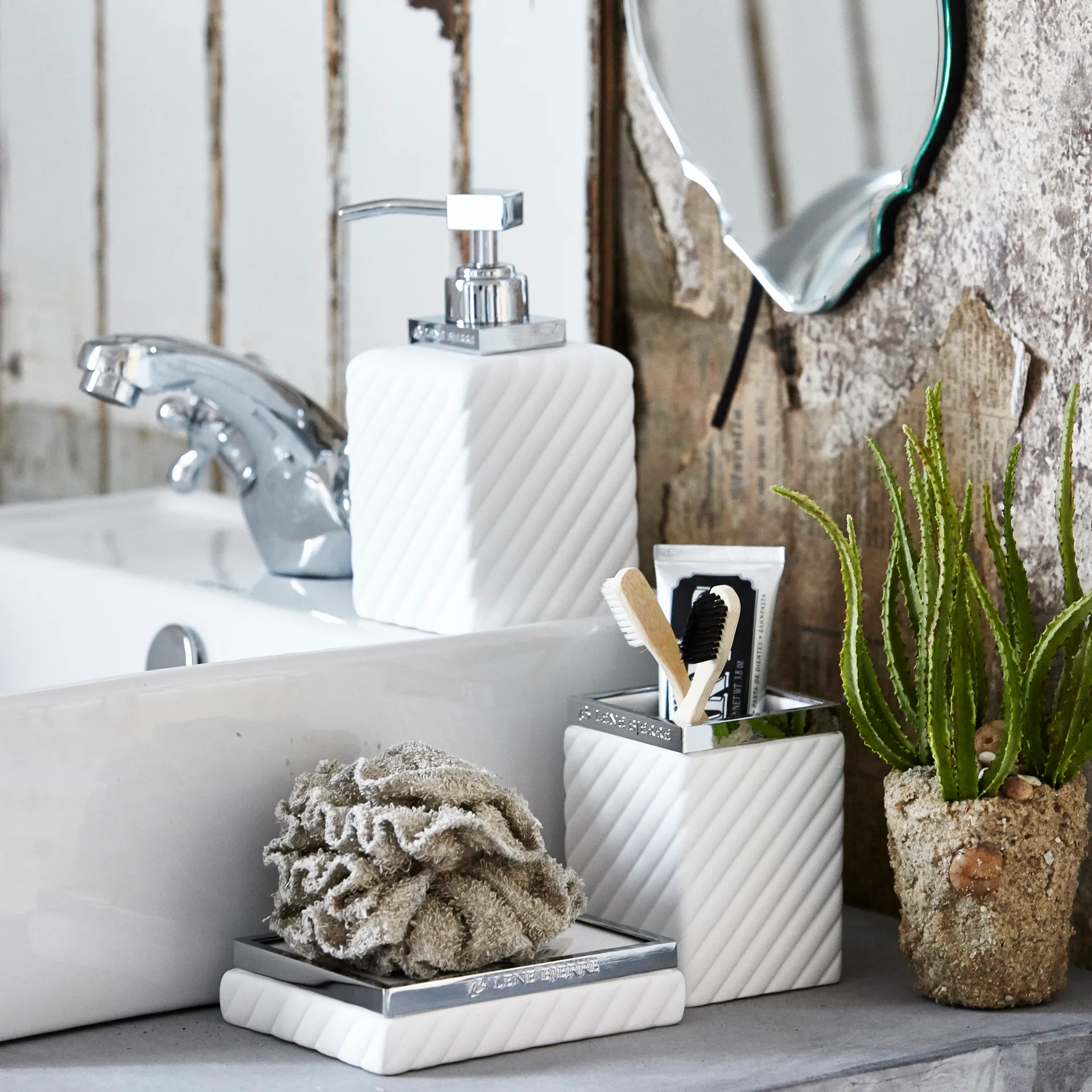 Caneca para escovas de dentes Portia, white-silver Lene Bjerre