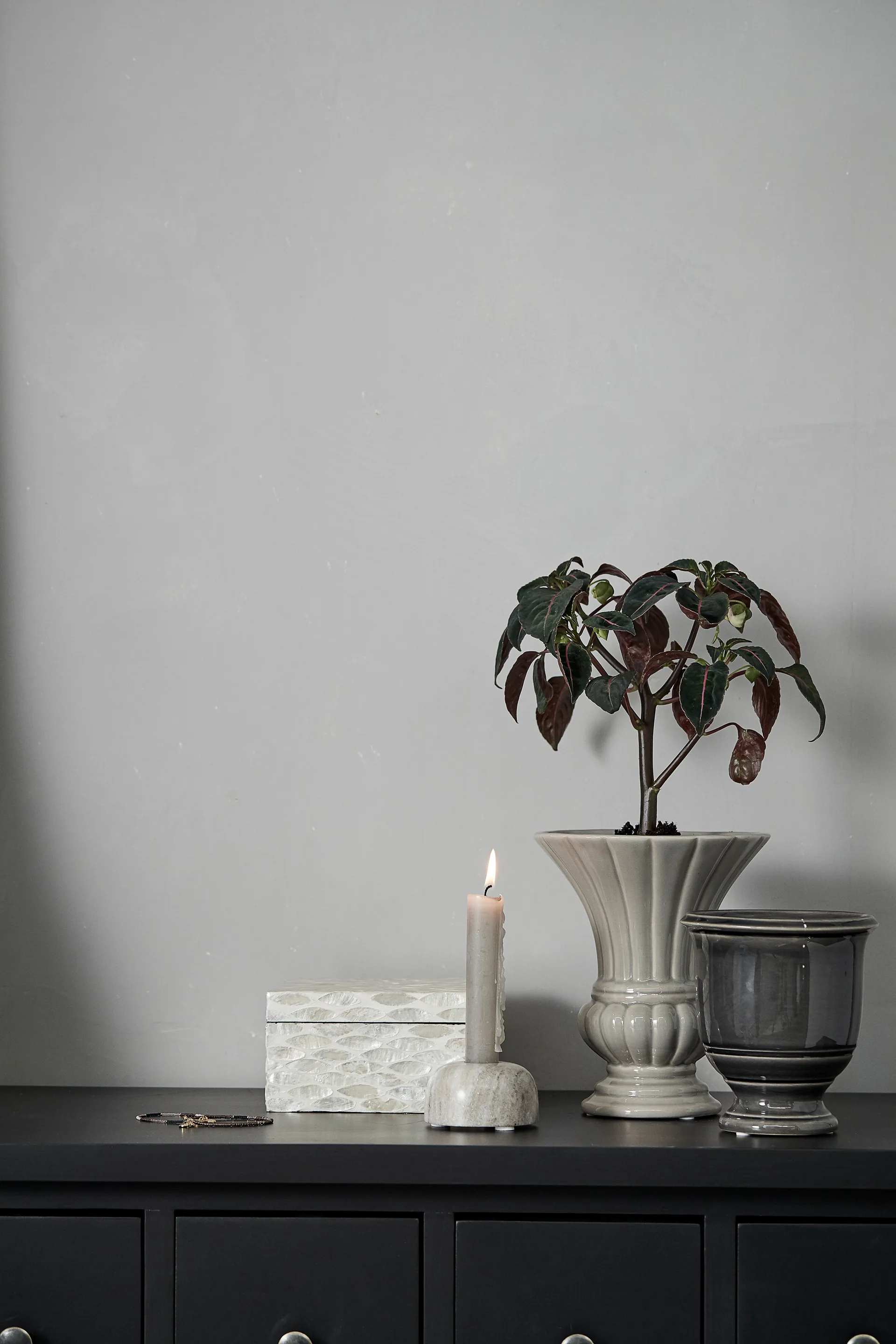 Suporte de velas Marmilla Ø7,5 cm, Light brown marble Lene Bjerre