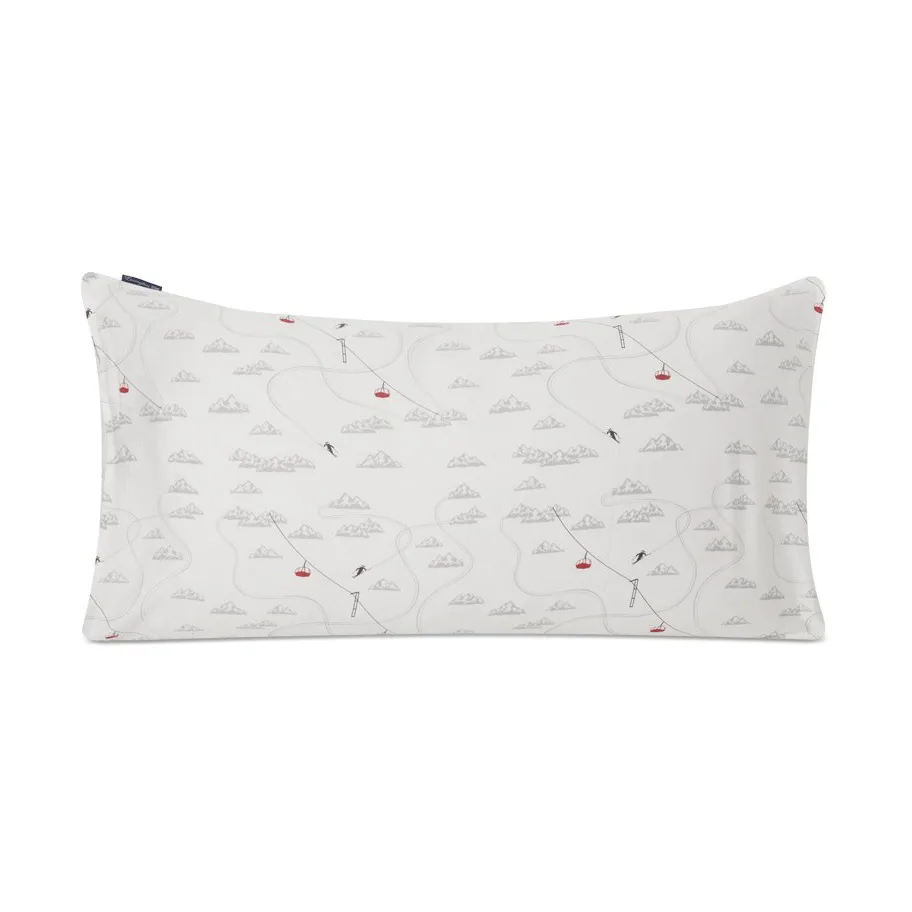 Almofada de algodão e cetim estampada Winter 50x90 cm, vermelho-cinzento-branco Lexington