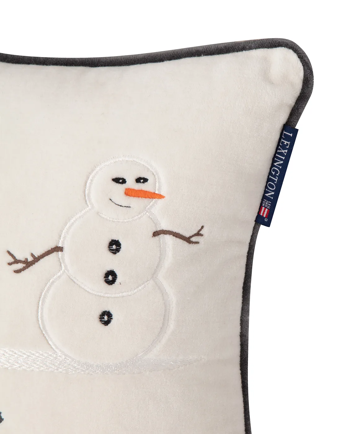 Almofada de algodão e veludo Bonecos de neve bordados 30x40 cm, Branco neve- cinzento escuro  Lexington